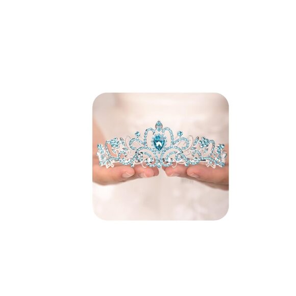 Silver Tiara and Crown for Women - Elegant Light Blue Crystal Tiara Headband for - Picture 1 of 5